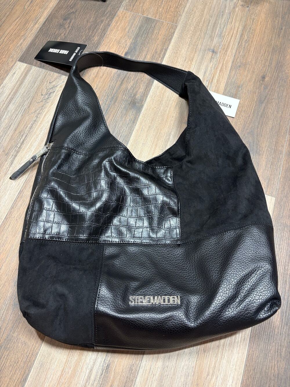 Steve Madden BCarey Hobo Bag Black Multi Faux Suede Patchwork